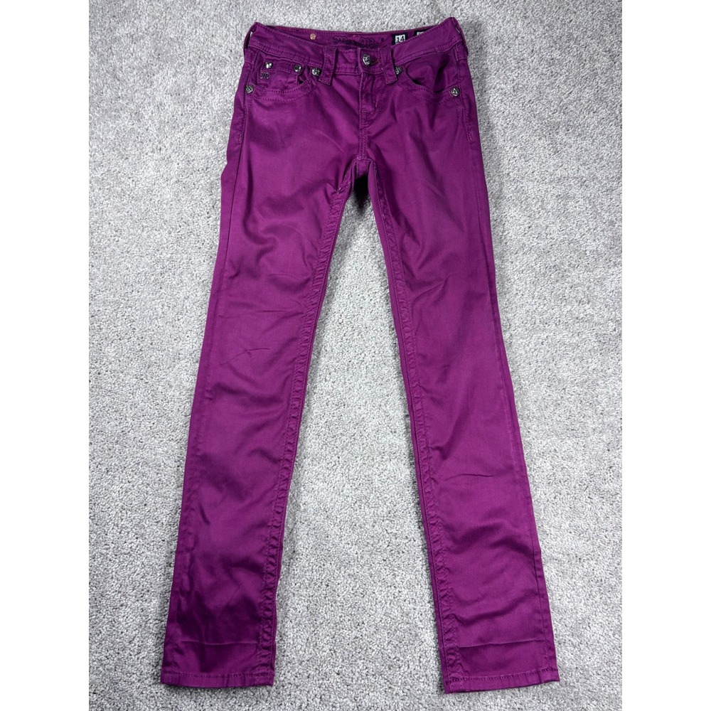 Miss Me Girls Raspberry Purple Skinny‎ Jeans Size 14 Embellished Pockets